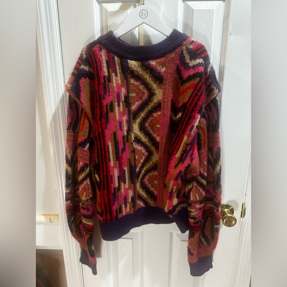 Farm Rio striped patchwork sweater boho acrylic wool blend medium - Picture 4 of 10